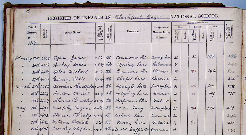 Blackpool National School Register 1917