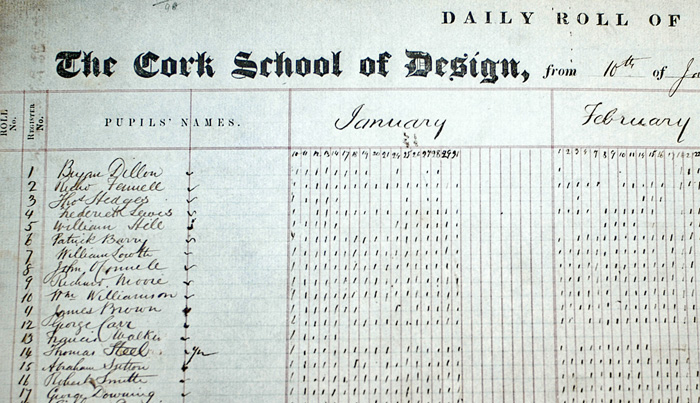 Cork School of Design rollbook 1856