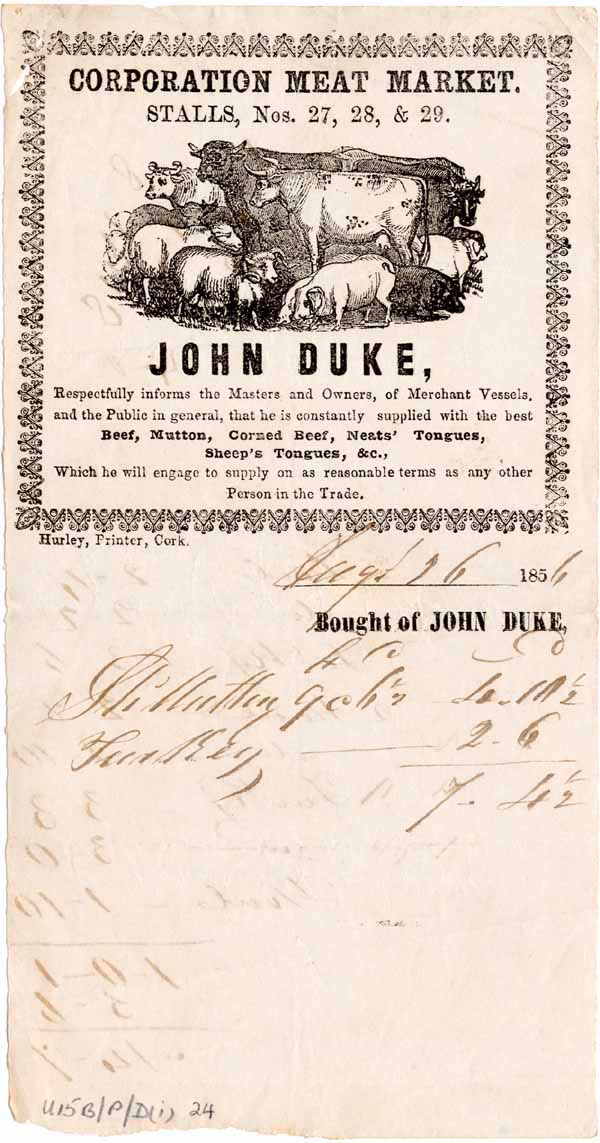 John Duke - English Market receipt 1856