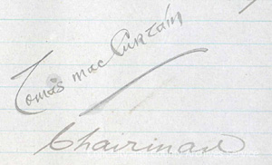 Signature of Lord Mayor Tomás MacCurtain, from Council Minute Book, 1920