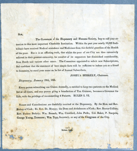 Letter from Cork Dispensary and Humane Society 1825