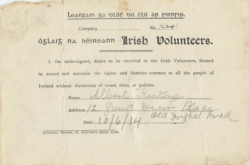 Irish Volunteers Cork Corps Membership form 1914