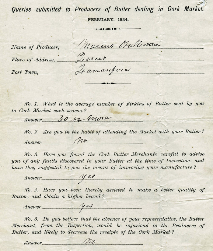 Cork Butter Market Supplier Form 1884